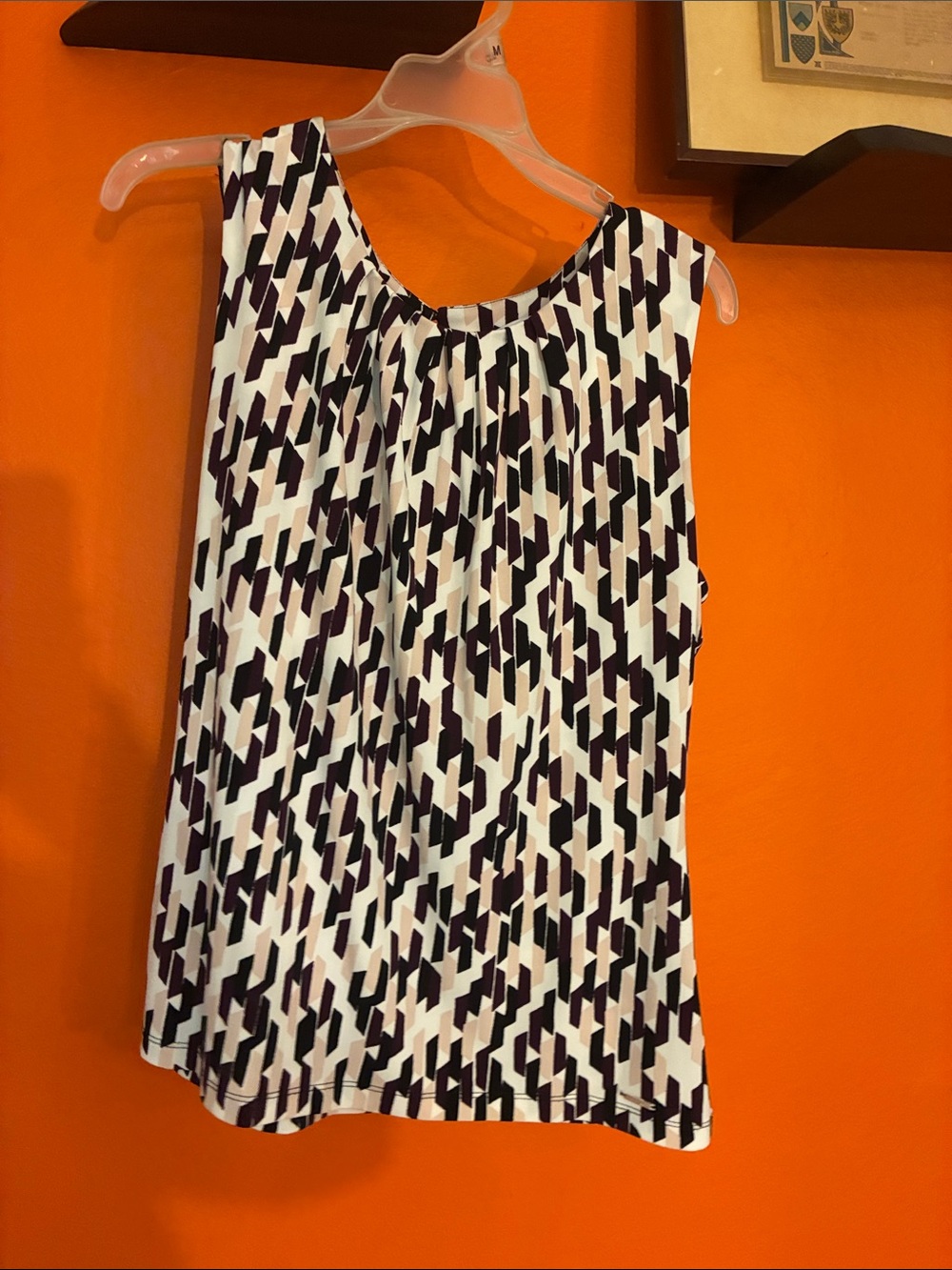 Calvin Klein White and Dark Purple Geometric Sleeveless Camisole